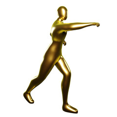 3d Render Gold Stickman - Karate Punching Pose Doing a Straight Forward Punch