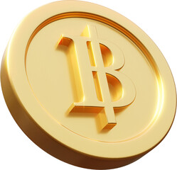 Golden Thai baht coin 3d render illustration