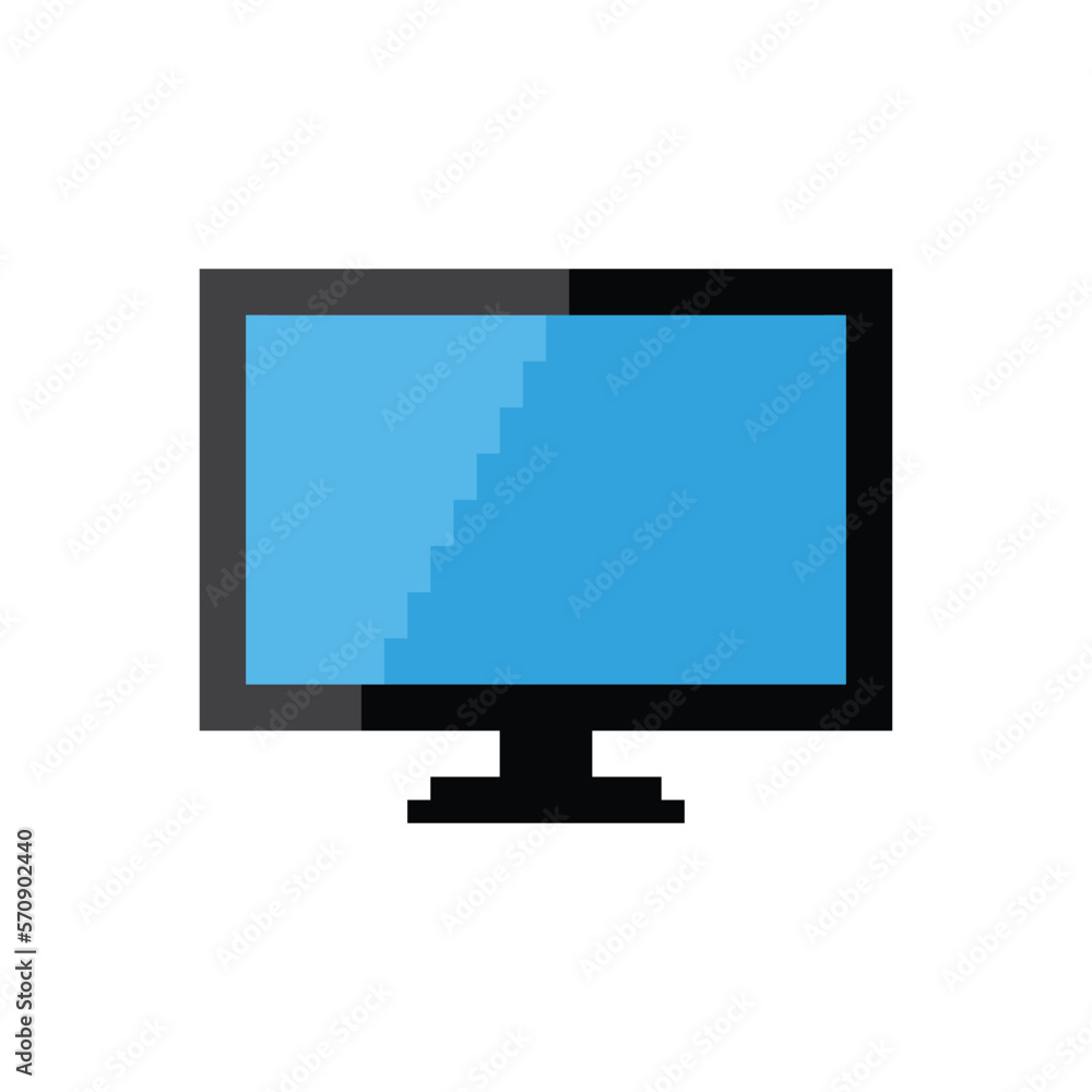 Poster monitor icon 8 bit, pixel art display icon for game logo.