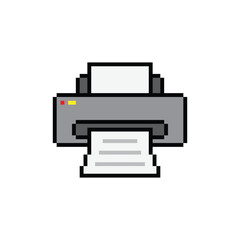Printer icon 8 bit, pixel art icon  for game  logo. 