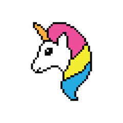 unicorn  icon 8 bit, pixel art icon  for game  logo. 