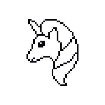 unicorn  icon 8 bit, pixel art icon  for game  logo. 