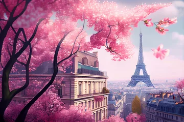 Papier Peint photo autocollant Rose clair Paris city in the springtime Generative AI