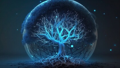 Tree growing on a Circuit digital ball, generative ai