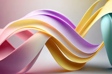 Abstract wavy ribbons in pastel colors, Generative AI
