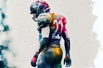 Abstract colorful illustration of american football player, Generative AI