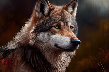 Portrait of grey wolf, Generative AI