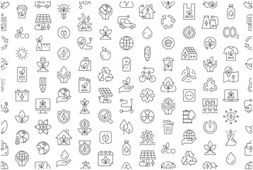 Seamless pattern with Ecology icons. Nature icon. Eco green icons. Thin line icon set