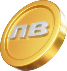 Golden Bulgarian Lev coin 3d render illustration