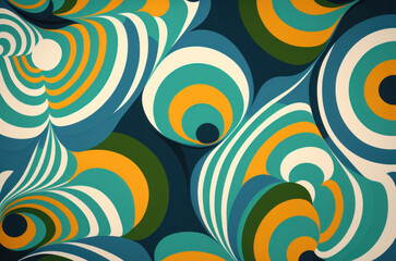 Fototapeta na wymiar Fondo 2d abstracto círculos, colores pastel, estilo 60s, creado con IA generativa