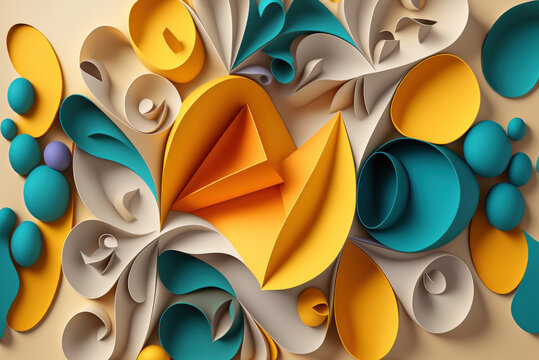 Fondo figuras abstractas de papel, origami, papercraft, creado con IA generativa