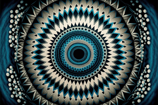 Elementos abstractos simétricos, diseño étnico, patrón para azulejos telas, creado con IA generativa