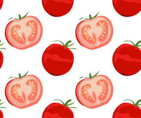 Red cherry tomatoes. Seamless pattern in vector. Suitable for print, social networks and websites. Agriculture.