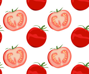 Red cherry tomatoes. Seamless pattern in vector. Suitable for print, social networks and websites. Agriculture.