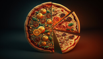 Fresh homemade Italian pizza in space concept. Generative AI