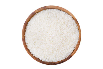 Fototapeta na wymiar bowl of dry white rice isolated on transparent background, top view