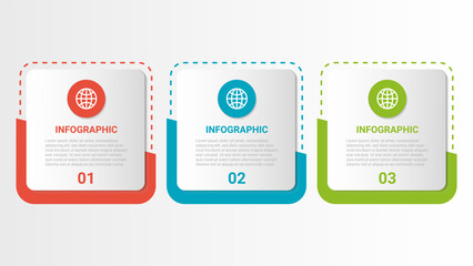 Vector infographic design template with 3 options or steps squre shape for presentation report.