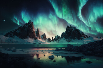 Obraz na płótnie Canvas Aurora borealis northern landscape. Generative AI