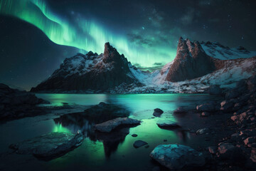 Fototapeta na wymiar Aurora borealis northern landscape. Generative AI