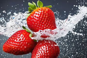 Strawberries and water pouring. AI generative.