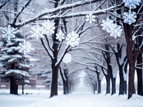 Winter background with snowflakes and bokeh. Perfect for cards, posters and more.