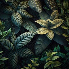 Obraz na płótnie Canvas Tropical jungle background, green leaves background post, advertisement Generative AI