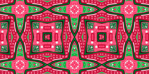 Colorful African fabric &ndash; Seamless and textured design, geometric shapes and lines, high definition (HD) illustration