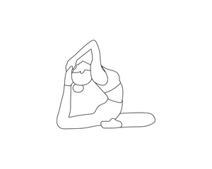 Girl doing yoga pilates gymnastics sport position in black white colors in line art style	