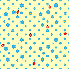 Summer pattern with flower, lagybird on pastel