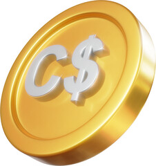 Golden Canadian dollar coin 3d render illustration