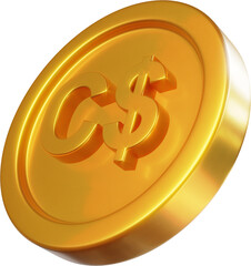 Golden Canadian dollar coin 3d render illustration