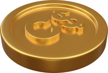 Golden Canadian dollar coin 3d render illustration