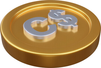 Golden Canadian dollar coin 3d render illustration