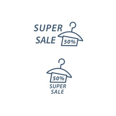 Super Sale Tag. Clothes hanger icon. Vector linear template for sale design, horizontal and vertical. Editable stroke.
