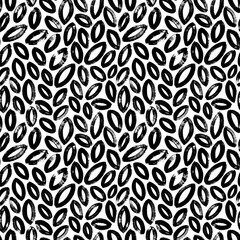 Brush drawn simple leaves seamless pattern. Vector background in nature eco style. Tropical stylized leaves wallpaper, foliage background. Dry brush texture on bold lines. Vector foliage silhouettes.