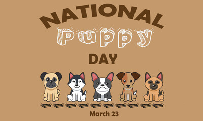 National Puppy day vector illustration. It includes several different breed of puppies graphic and typography