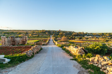 Road running through the Mellieha countryside, Malta.