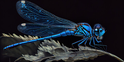 Obraz na płótnie Canvas Dragonfly or damselfly in blue, Generative AI