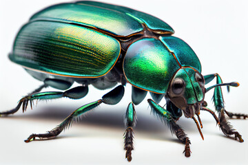 Naklejka premium Emerald Beetle on white background, Generative AI