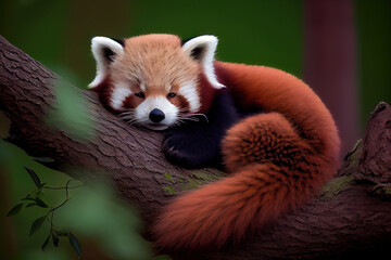 Red panda on tree, Generative AI