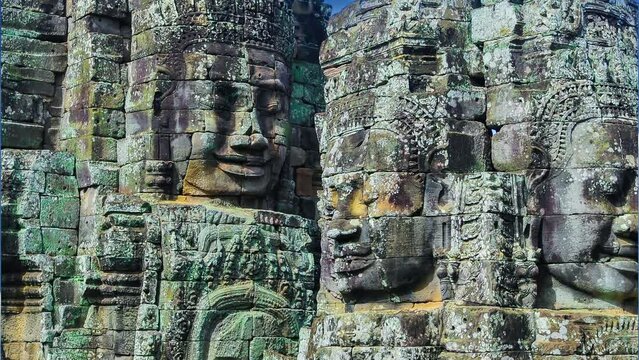 Angkor Wat world heritage site, Face at Angkor Thom or Bayon temple with near Ankor wat, Cambodia