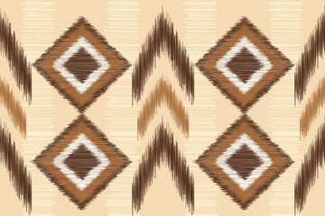 Fototapeta premium Ethnic Ikat fabric pattern geometric style.African Ikat embroidery Ethnic oriental pattern white brown cream background. Abstract,vector,illustration. For texture,clothing,wrapping,decoration,carpet.