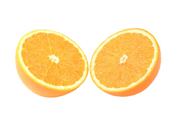 Slices of ripe orange fruits on transparent png.