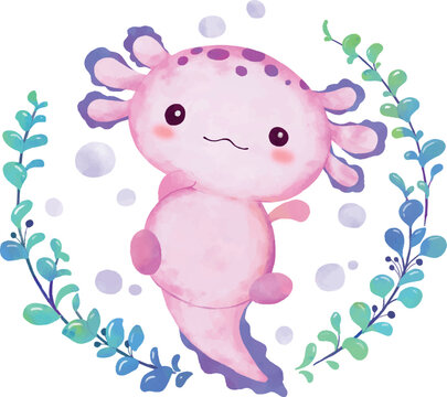 Watercolor cute axolotl