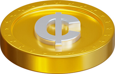 Golden Ghanaian cedi coin 3d render illustration
