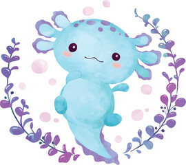 Watercolor cute axolotl
