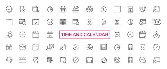 Fototapeta na wymiar Time and clock, calendar, timer line icons. Vector linear icon set