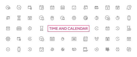 Fototapeta na wymiar Time and clock, calendar, timer line icons. Vector linear icon set