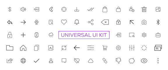 Minimalist and simple looking ui icons set for dark, light mode. Outline isolated user interface elements for night, day themes
