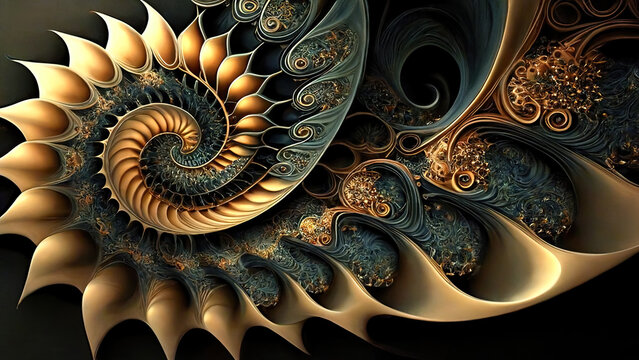 Fototapeta fractal art Abstract fractal patterns and shapes. Infinite universe.Mysterious psychedelic relaxation pattern. Generative AI